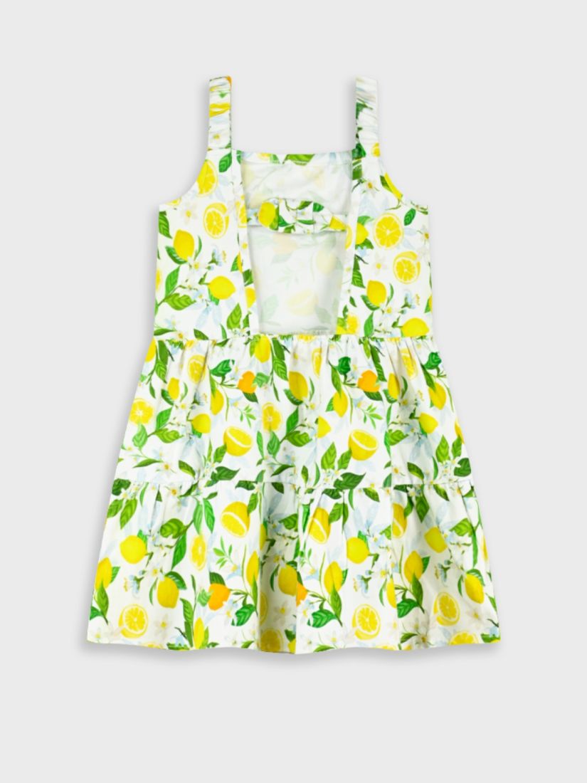 Φόρεμα εξώπλατο με βολάν print lemon's life κίτρινο