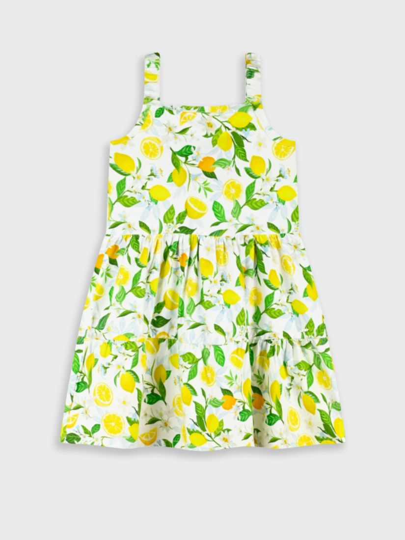 Φόρεμα εξώπλατο με βολάν print lemon's life κίτρινο