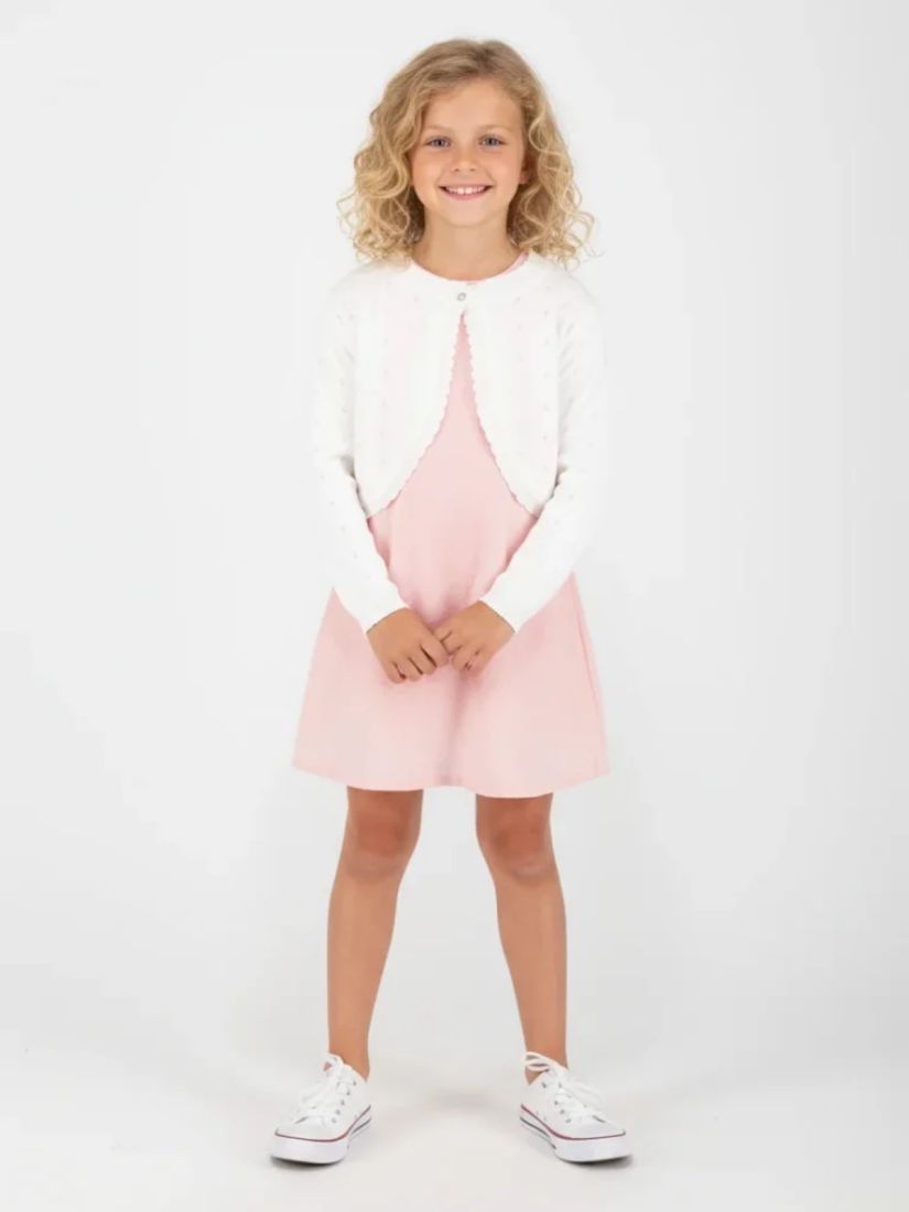 Ζακέτα με κέντημα και αστραφτερό κουμπί κορίτσι μικρό λευκό