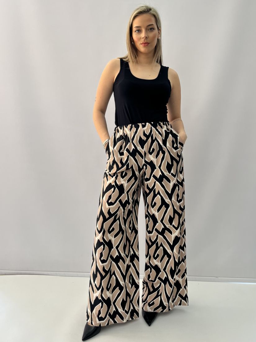 Σετ εμπριμέ με τουνίκ - φόρεμα και παντελόνα μπεζ