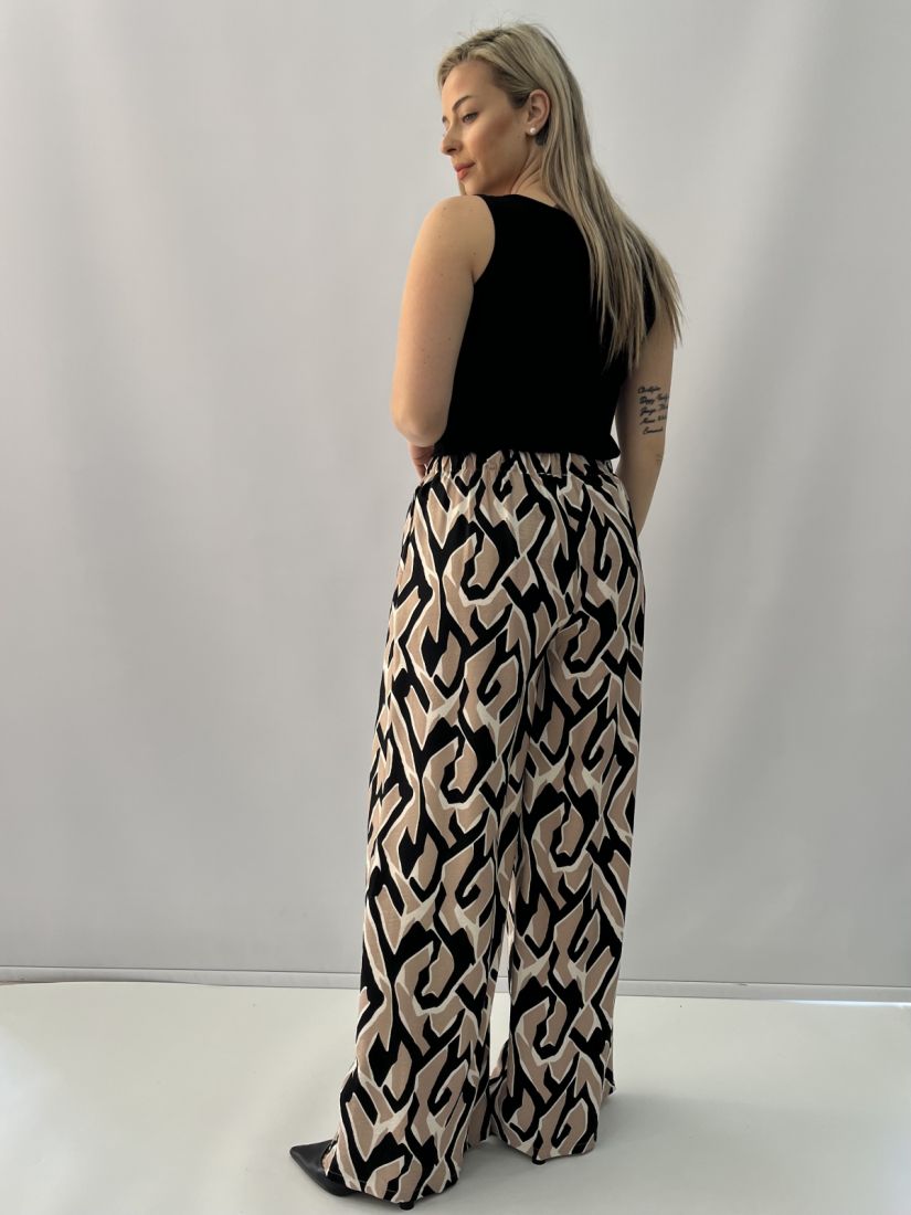 Σετ εμπριμέ με τουνίκ - φόρεμα και παντελόνα μπεζ