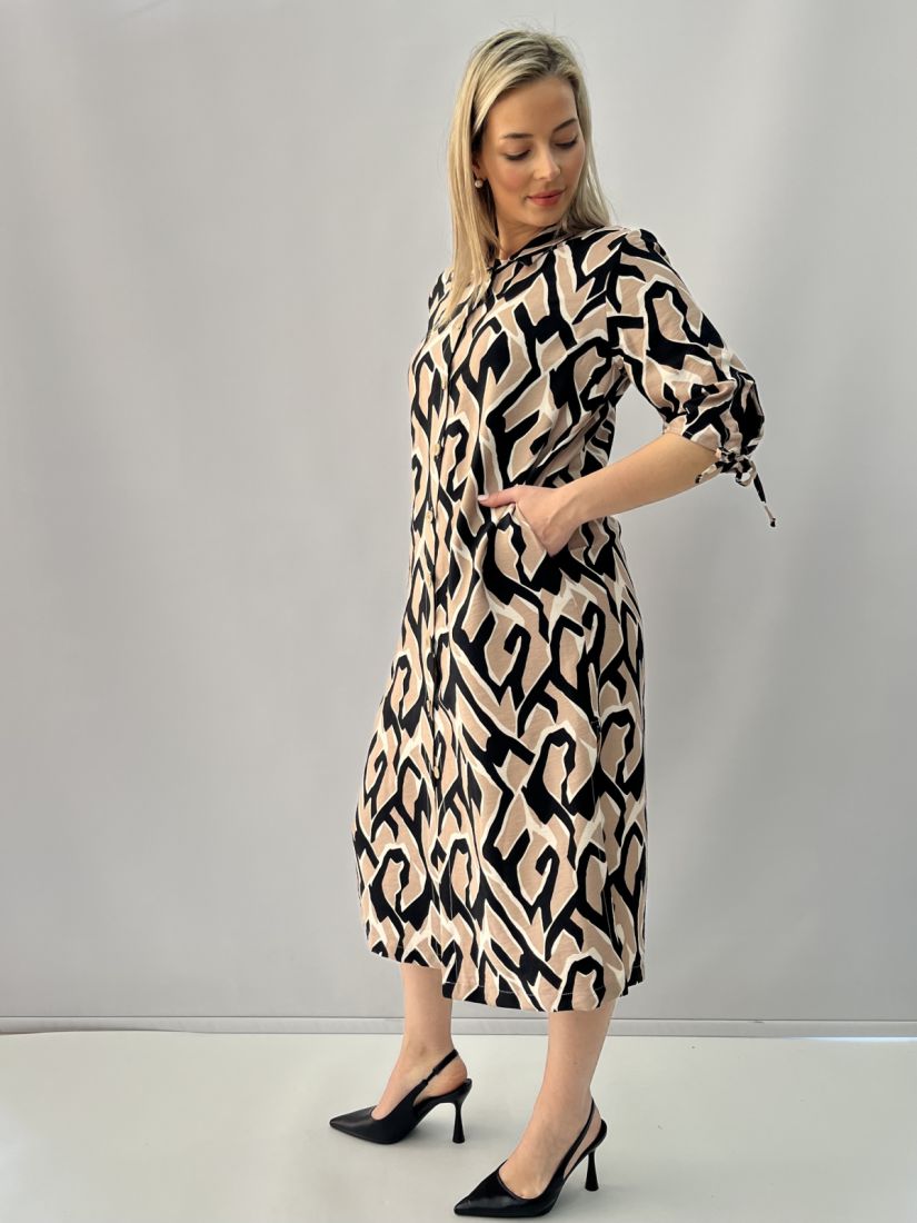 Σετ εμπριμέ με τουνίκ - φόρεμα και παντελόνα μπεζ