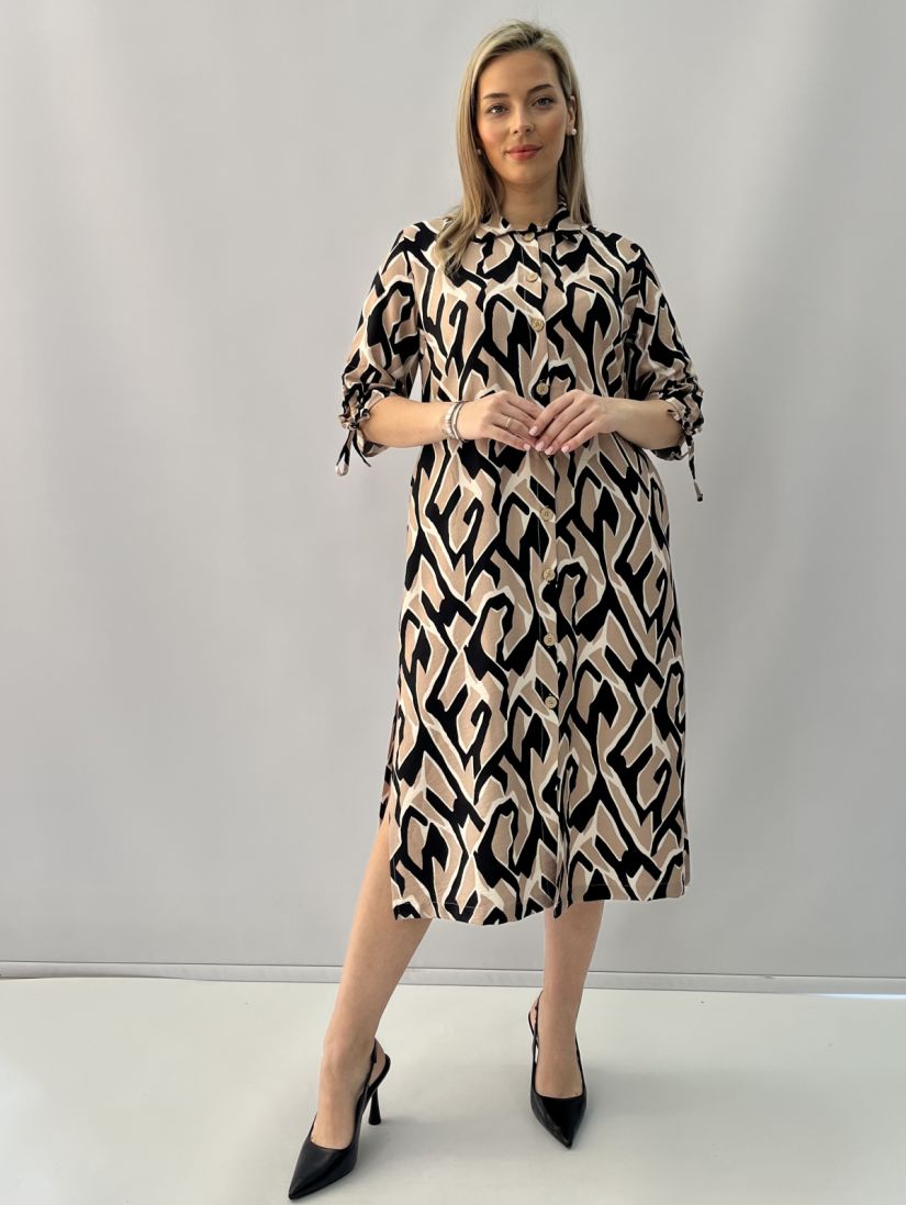 Σετ εμπριμέ με τουνίκ - φόρεμα και παντελόνα μπεζ