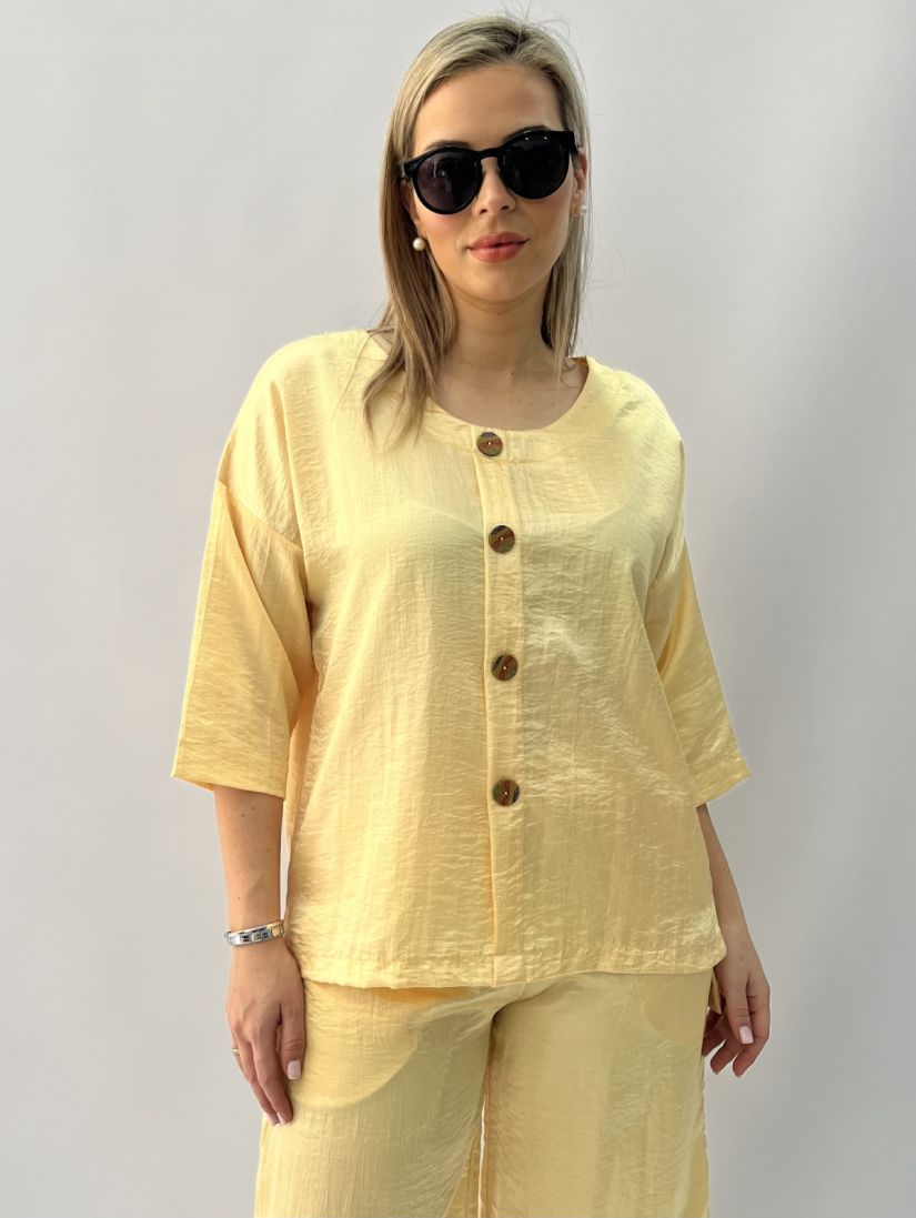 Πουκαμίσα σατέν με διακοσμητικά κουμπιά κίτρινο