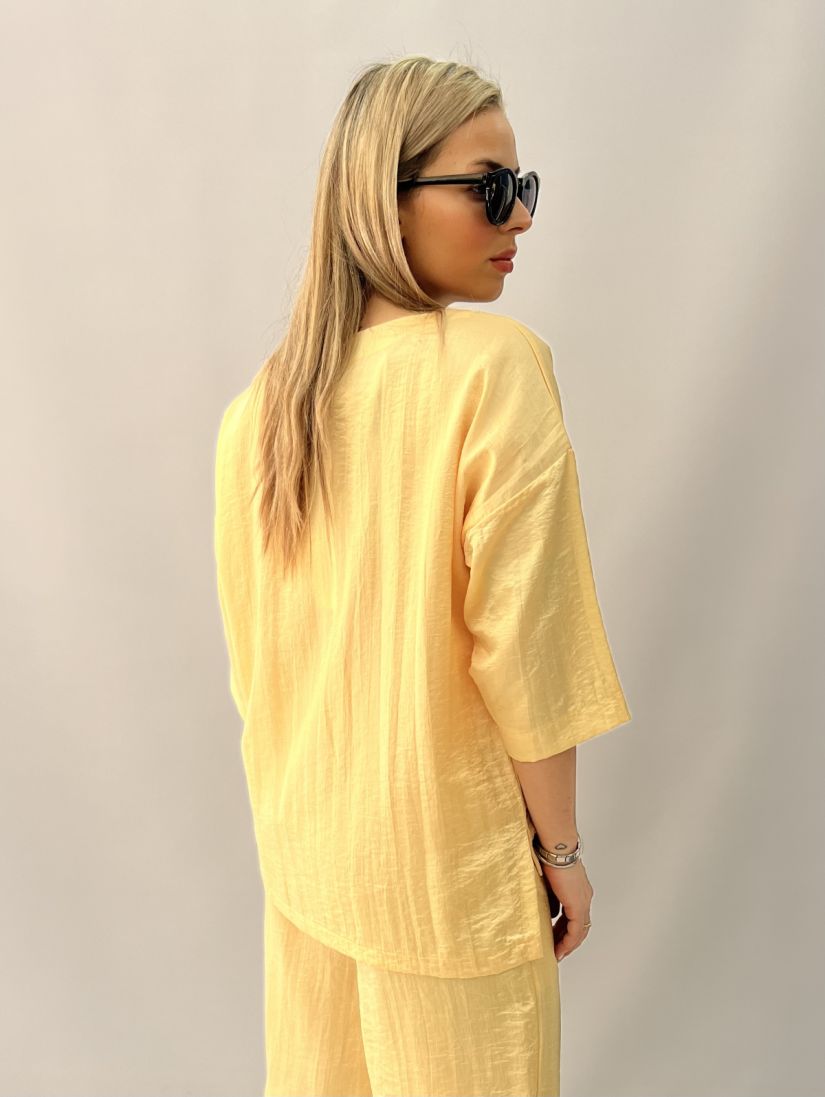 Πουκαμίσα σατέν με διακοσμητικά κουμπιά κίτρινο