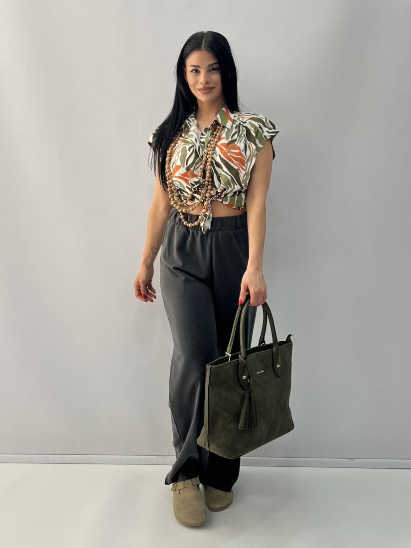 Παντελόνα με τσέπες και λάστιχο στη μέση χακί