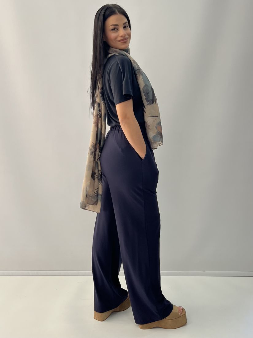 Παντελόνα με τσέπες και λάστιχο στη μέση μπλε