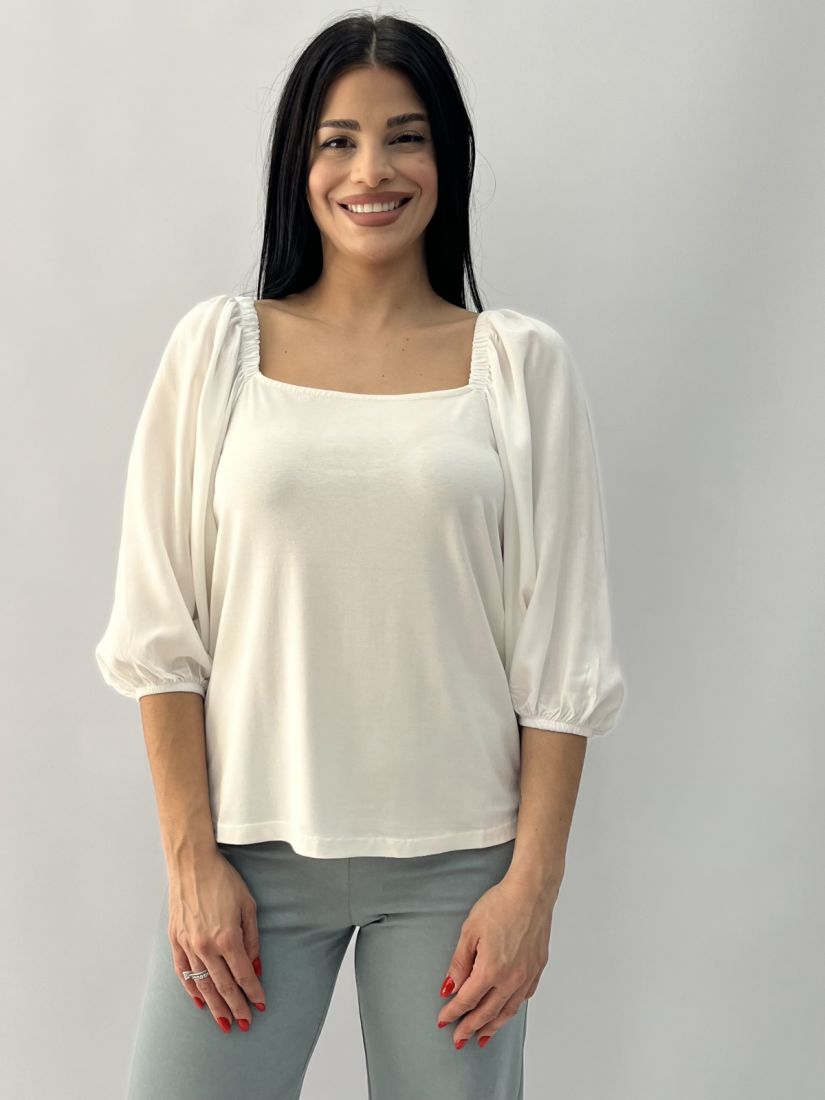 Μπλούζα off shoulder με σούρα στα μανίκια λευκό