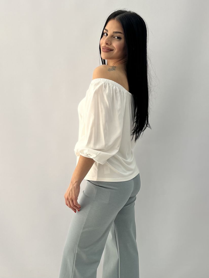 Μπλούζα off shoulder με σούρα στα μανίκια λευκό