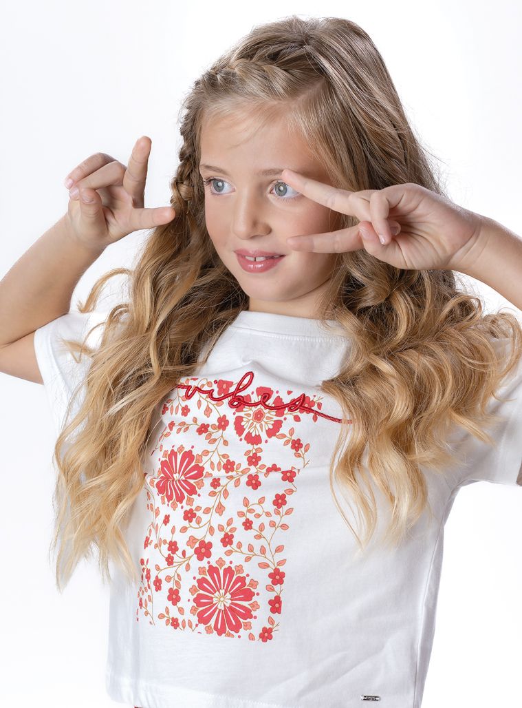 Μπλούζα φλοράλ με κέντημα vibes εκρού