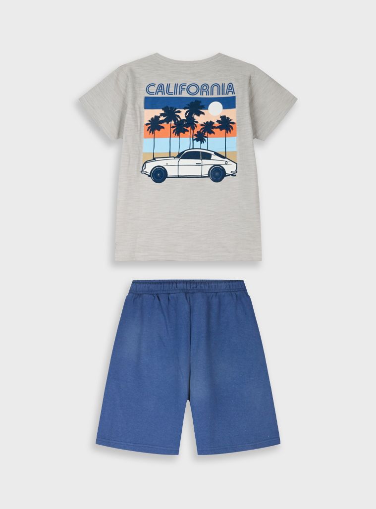 Σετ βαμβακερό με print California car μόκα