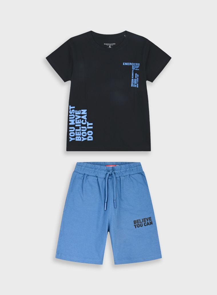 Σετ βαμβακερό με print believe μπλε ρουά