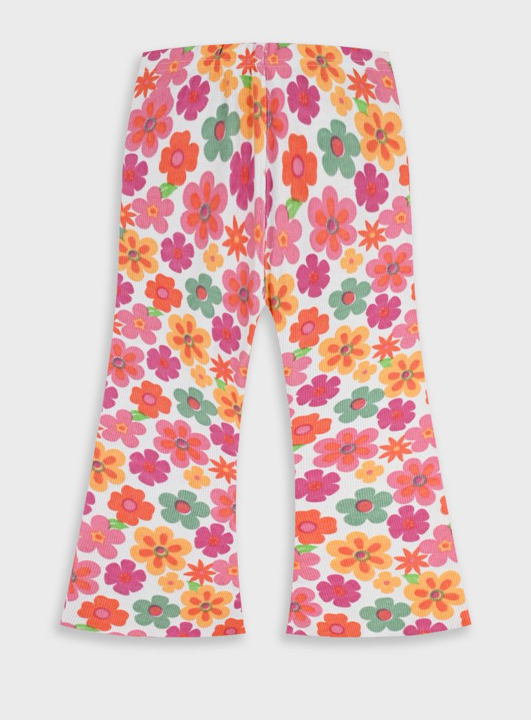 Παντελόνι ριπ καμπάνα print daisies ροζ