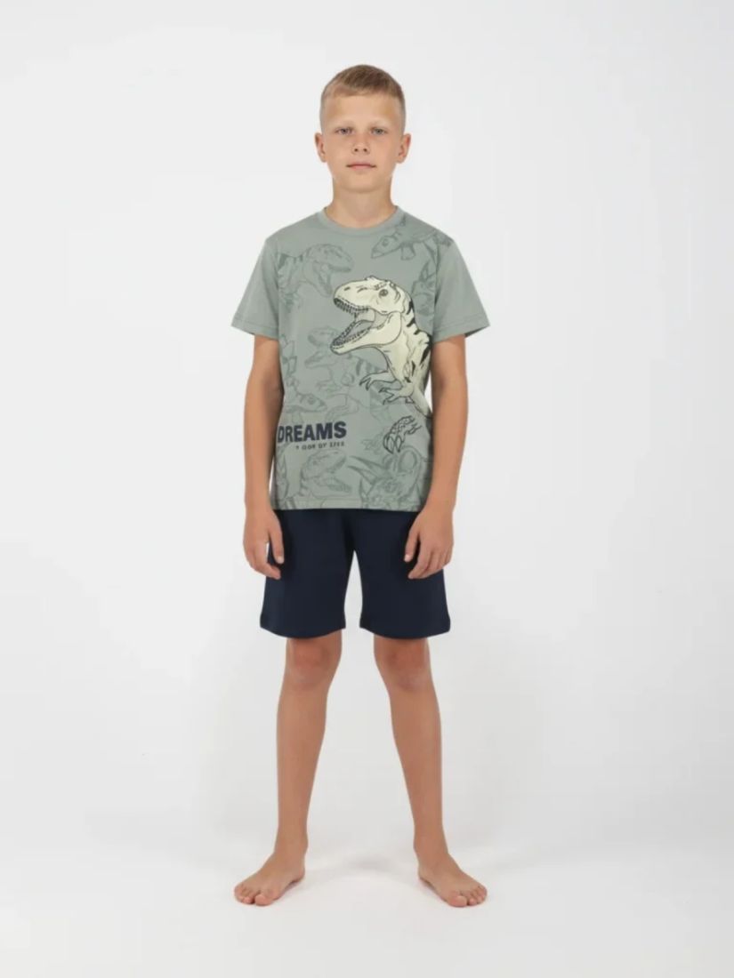 Σετ πυτζάμα βαμβακερή με print dinosaurs εφηβική χακί