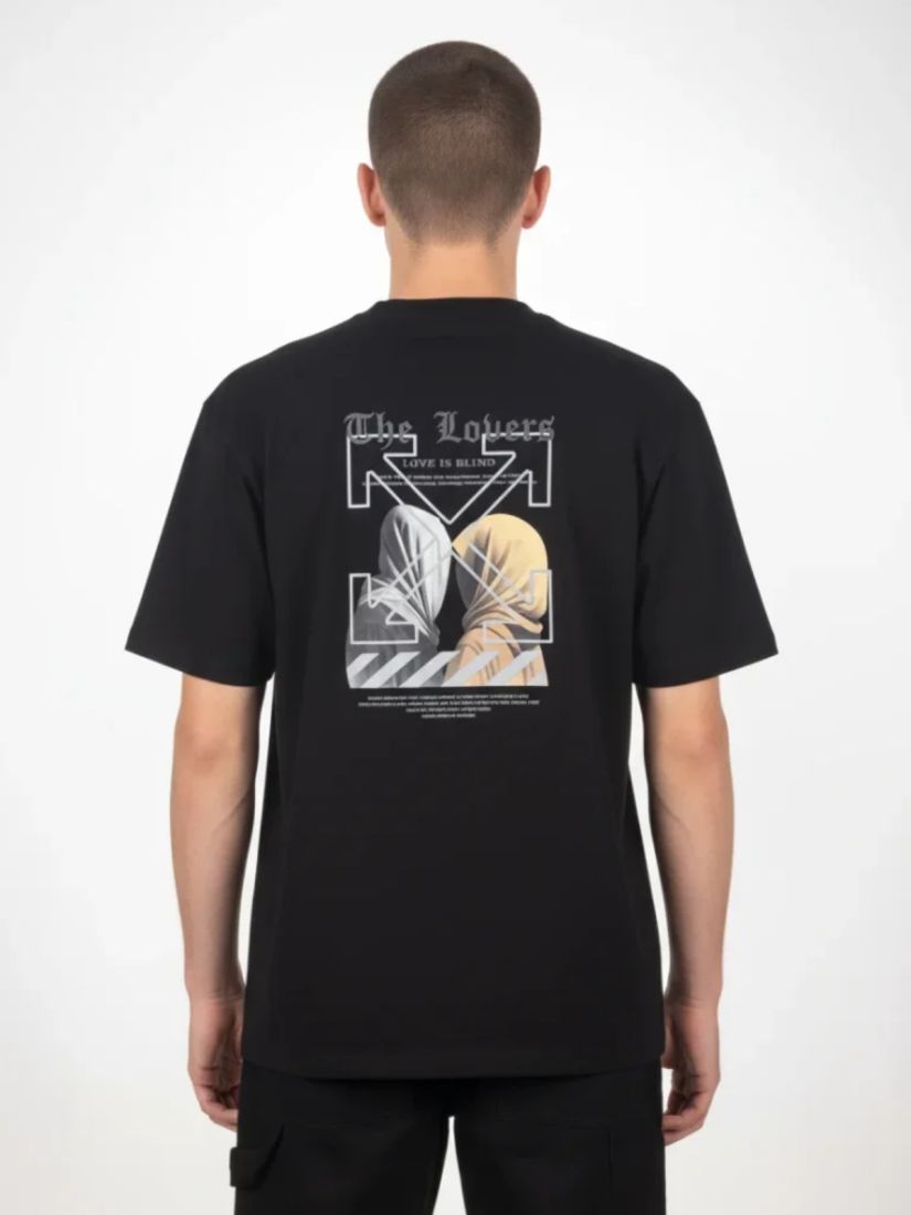Μπλούζα oversized κοντομάνικη μονόχρωμη με print two faces μαύρο