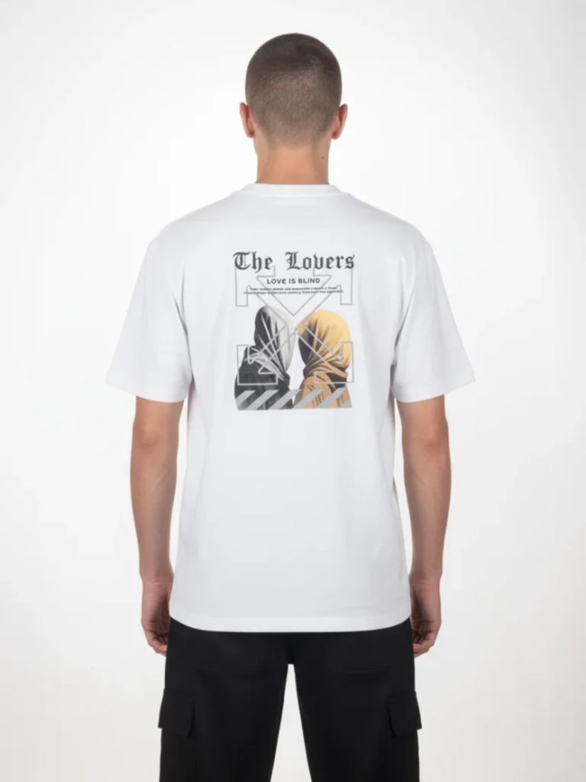 Μπλούζα oversized κοντομάνικη μονόχρωμη με print two faces λευκό