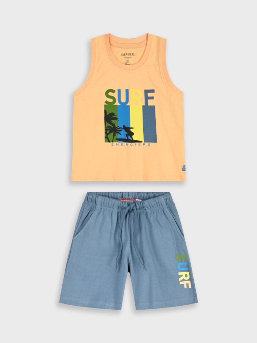 Σετ βαμβακερό με αμάνικη μπλούζα και print surf μπλε