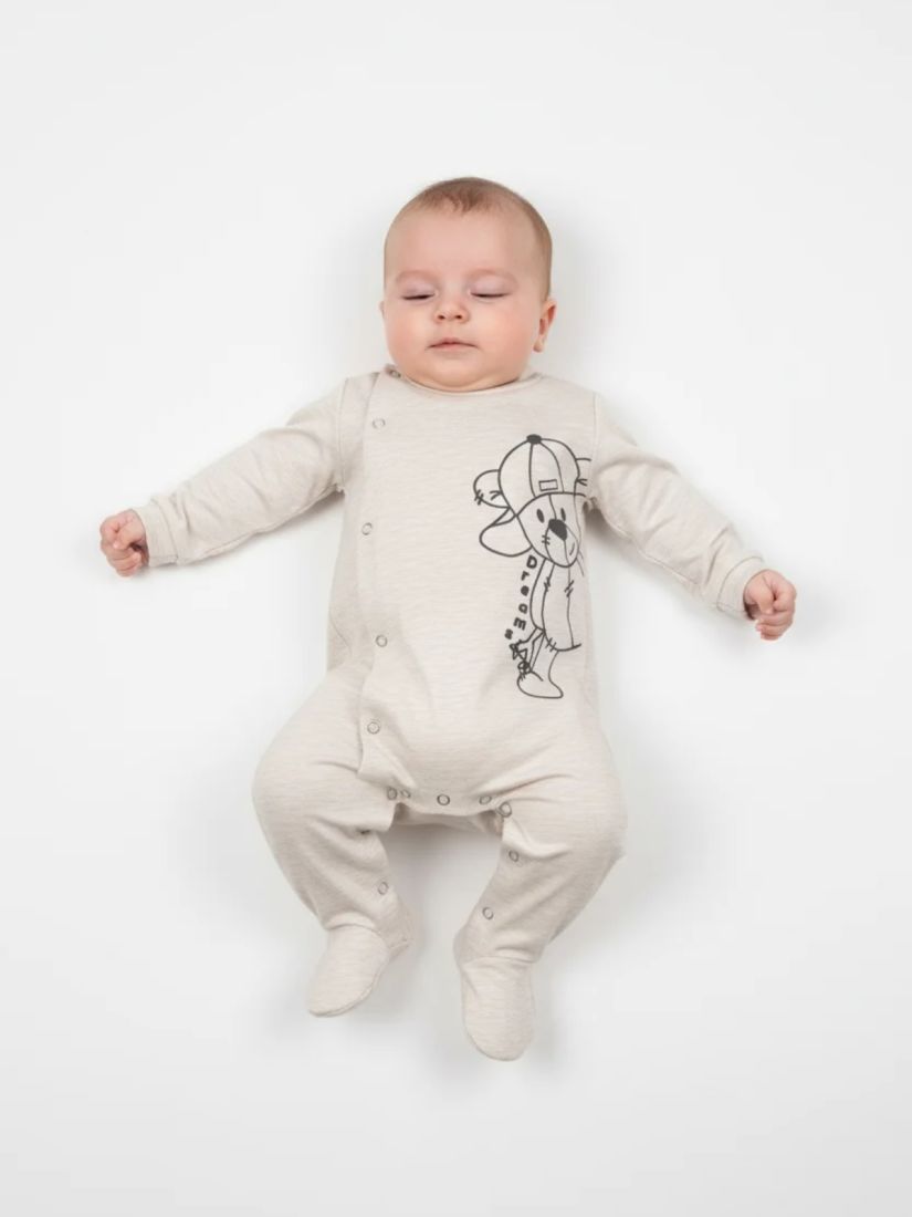 Φορμάκι μακρυμάνικο λεπτό με print little bear μπεζ
