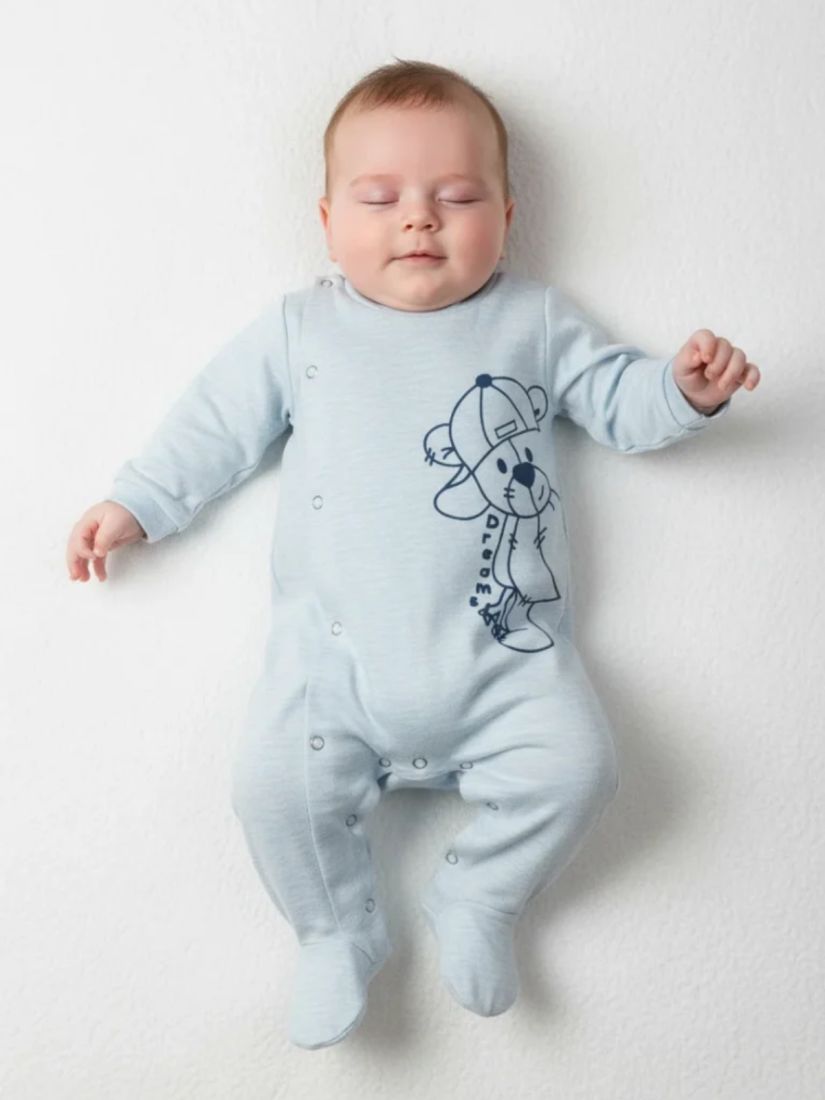 Φορμάκι μακρυμάνικο λεπτό με print little bear γαλάζιο
