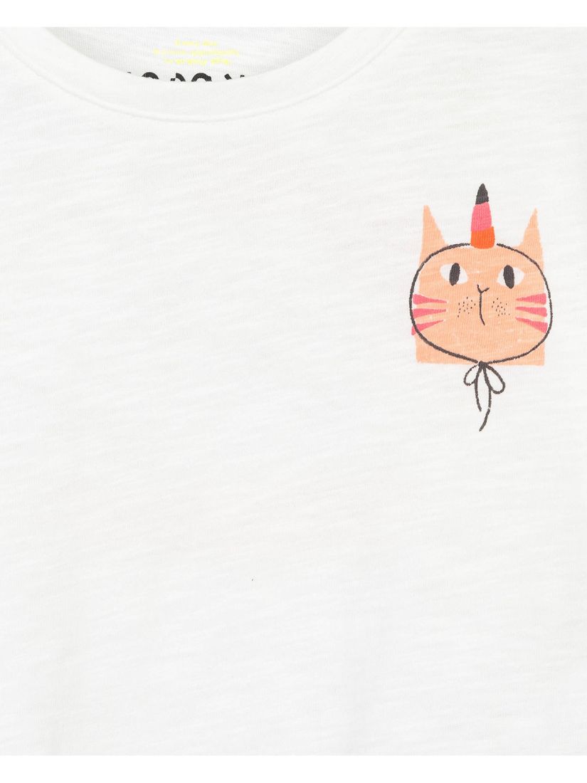 Μπλούζα κοντομάνικη κροπ με print unicorn cat λευκό