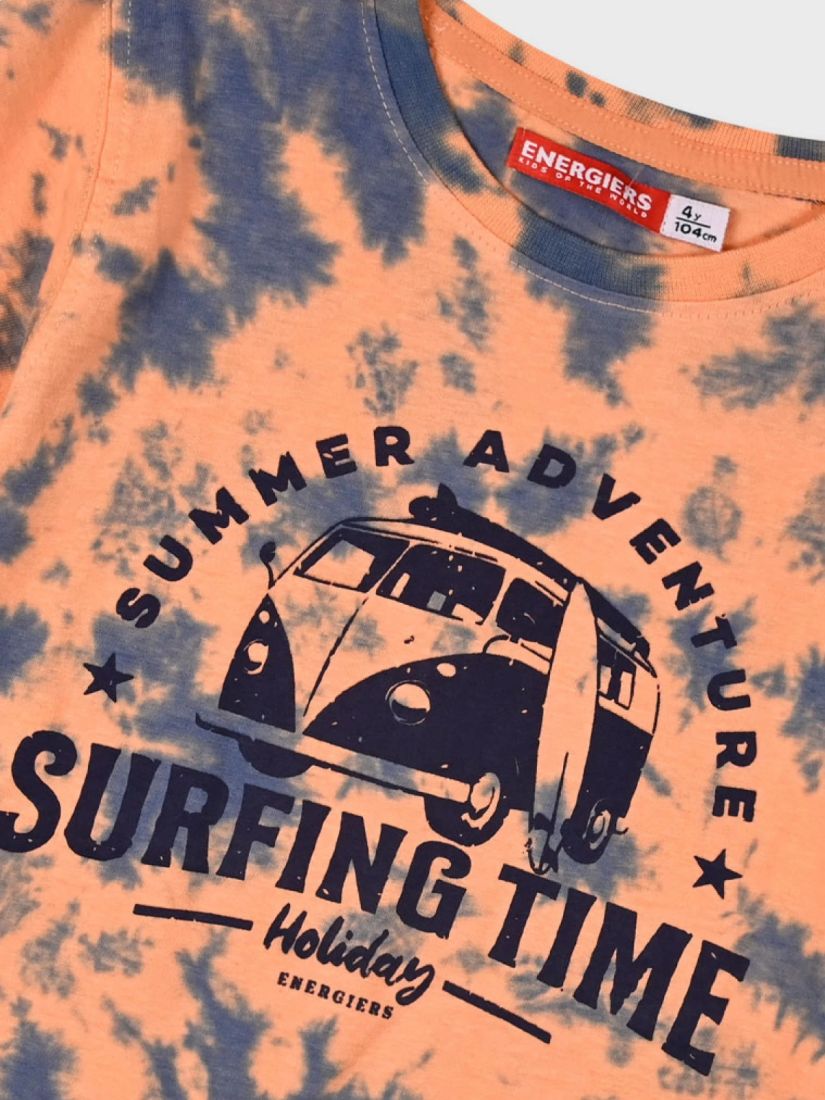 Σετ βαμβακερό μπλούζα με print summer adventure και σορτς με τσέπες πορτοκαλί