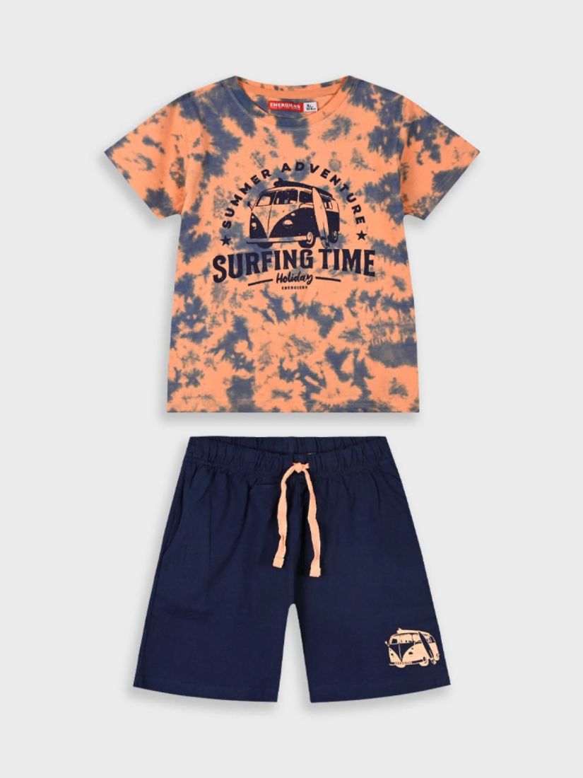 Σετ βαμβακερό μπλούζα με print summer adventure και σορτς με τσέπες πορτοκαλί