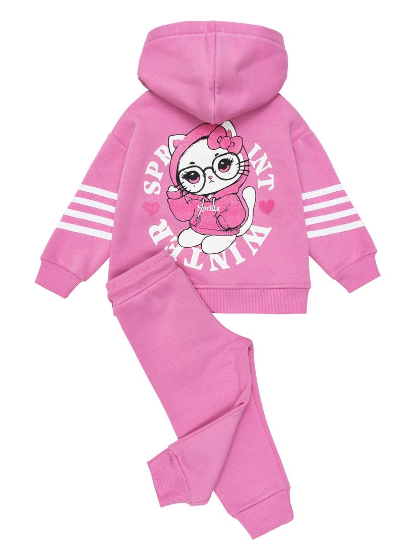 Σετ φούτερ hello kitty με κουκούλα και ρίγες ροζ