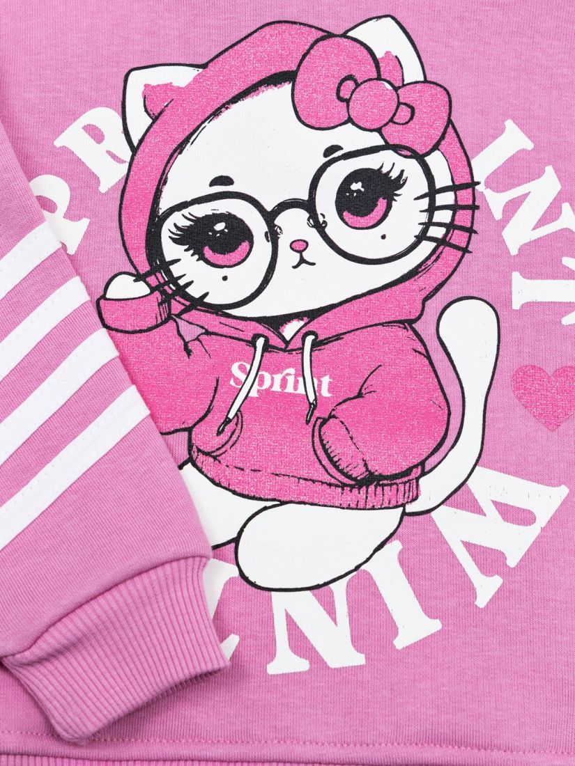 Σετ φούτερ hello kitty με κουκούλα και ρίγες ροζ