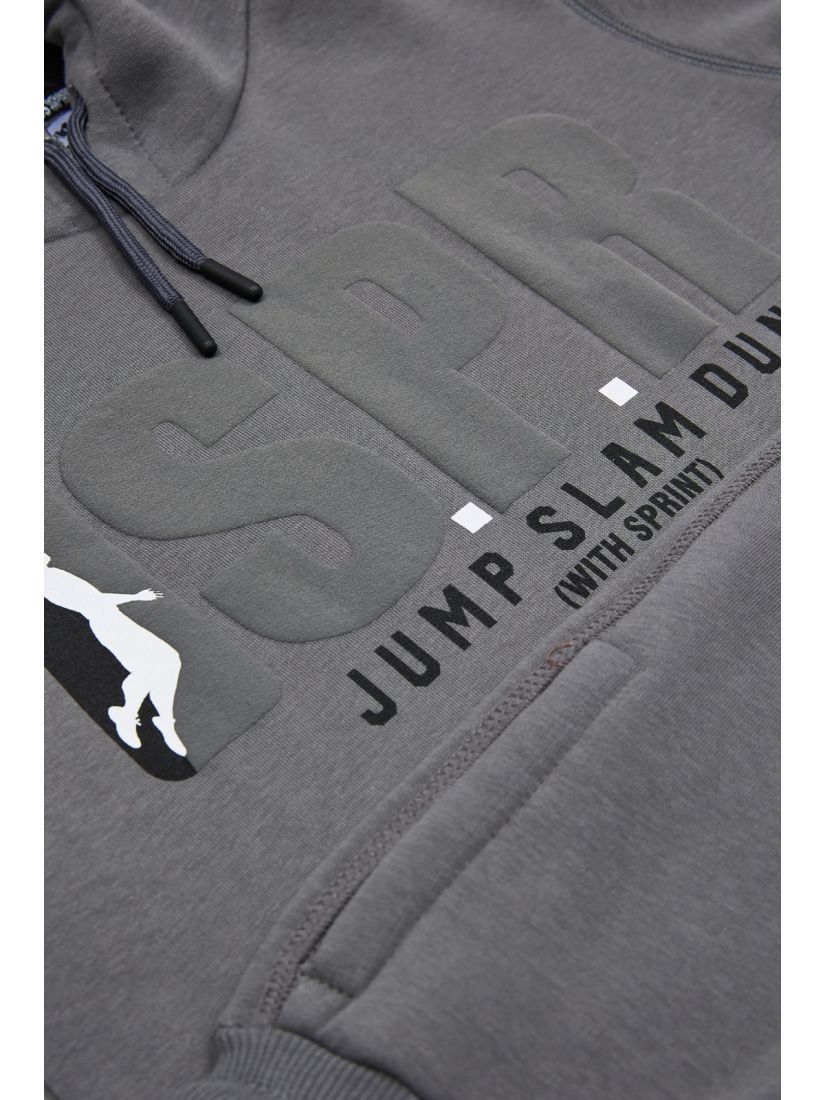 Φόρμα φούτερ με κουκούλα και print Jump Slam Dunk γκρι