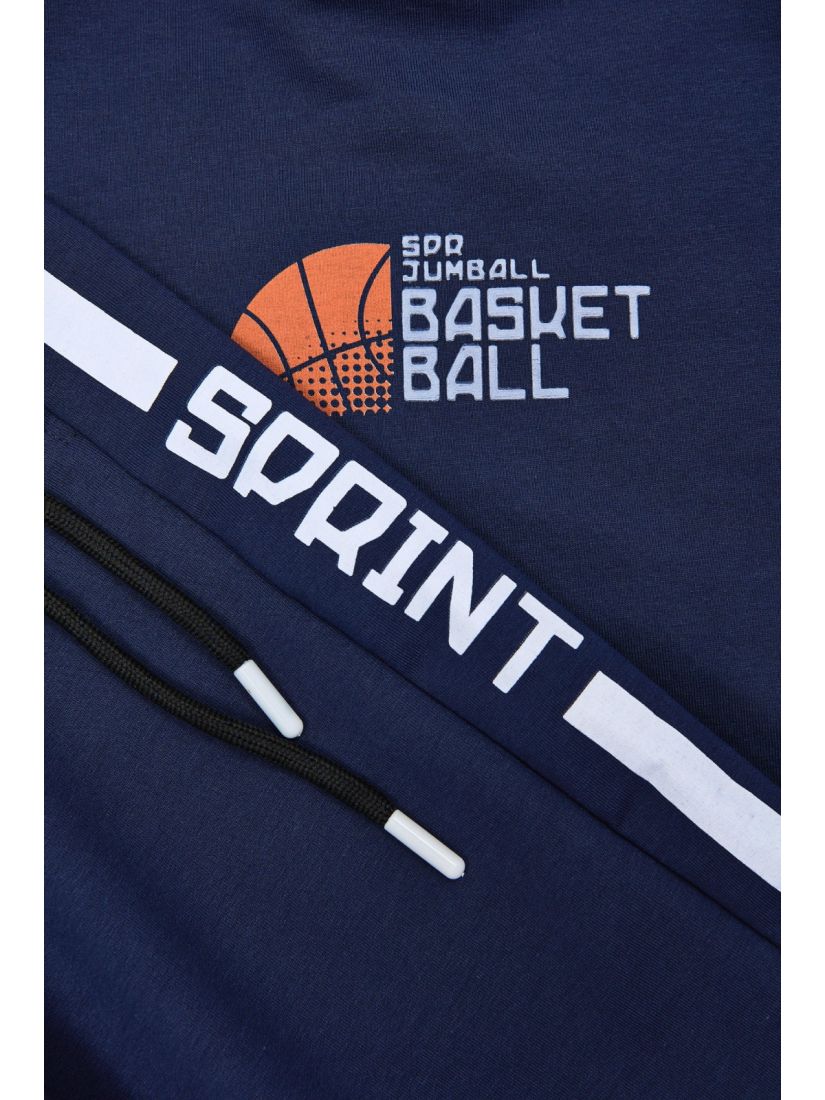 Φόρμα λεπτή μονόχρωμη με print basketball μπλε
