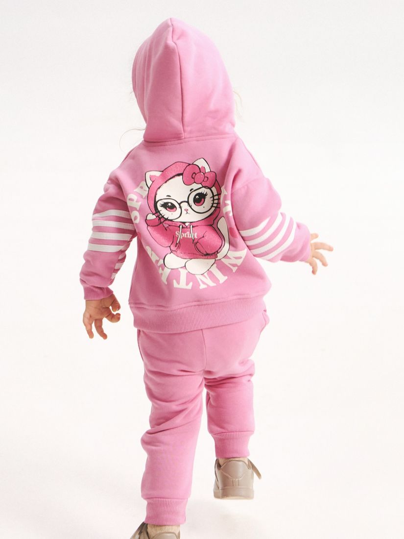 Σετ φούτερ hello kitty με κουκούλα και ρίγες ροζ