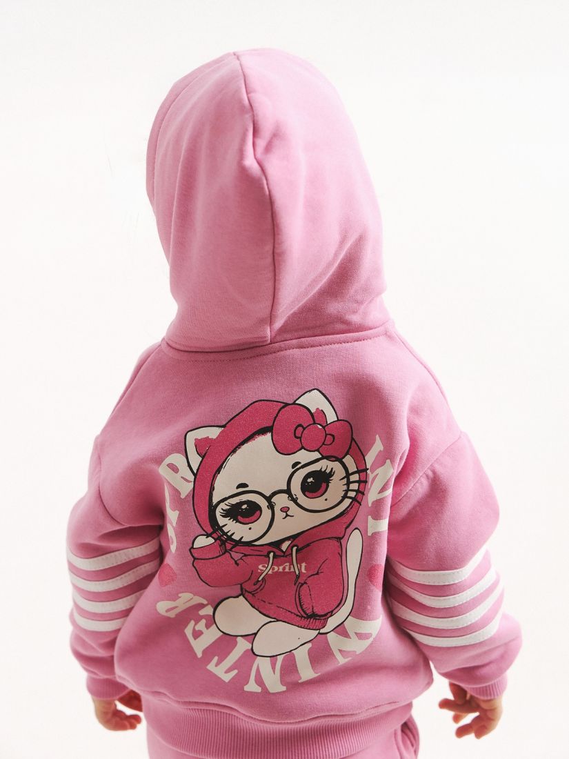 Σετ φούτερ hello kitty με κουκούλα και ρίγες ροζ
