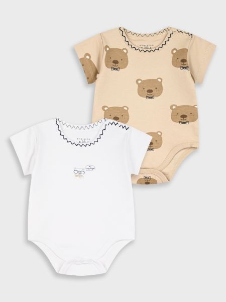 Σετ ζιπουνάκια κοντομάνικα με print little bears μπεζ