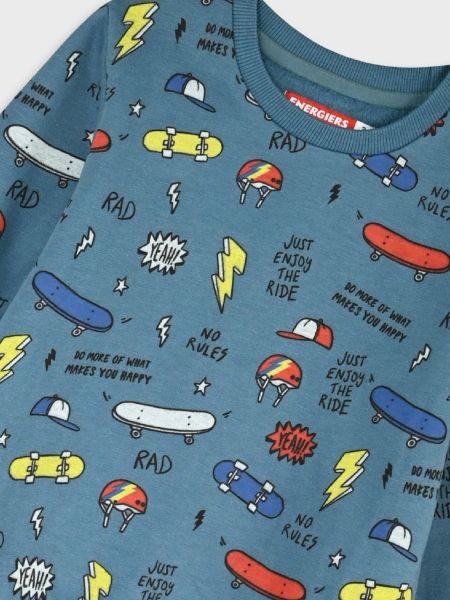 Σετ φόρμα με επένδυση και print skaters rules πετρόλ