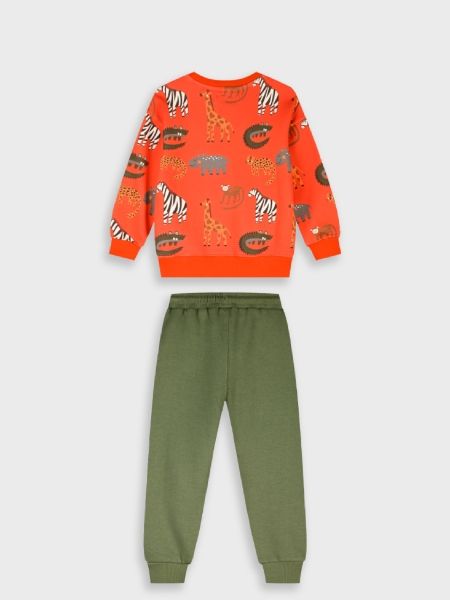 Σετ φόρμα με επένδυση και print jungle animals χακί