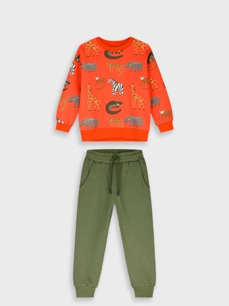 Σετ φόρμα με επένδυση και print jungle animals χακί
