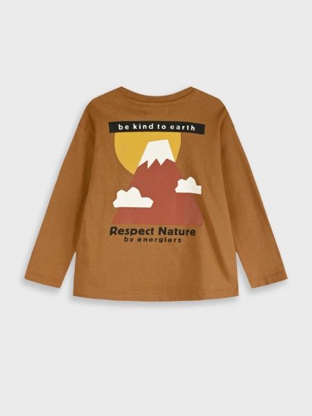 Μπλούζα βαμβακερή με print volcano μουσταρδί