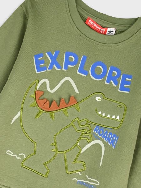 Μπλούζα φούτερ χωρίς επένδυση dinosaur go camping χακί