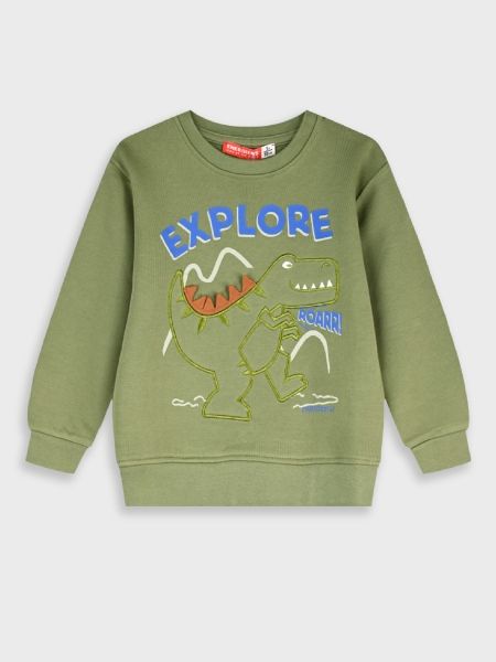 Μπλούζα φούτερ χωρίς επένδυση dinosaur go camping χακί
