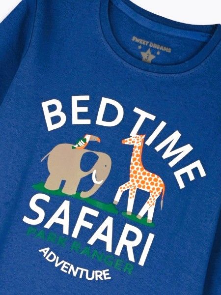 Πυτζάμα βαμβακερή με print bed time safari μπλε