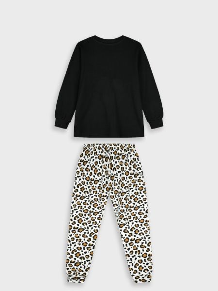Πυτζάμα βαμβακερή με animal print μαύρο