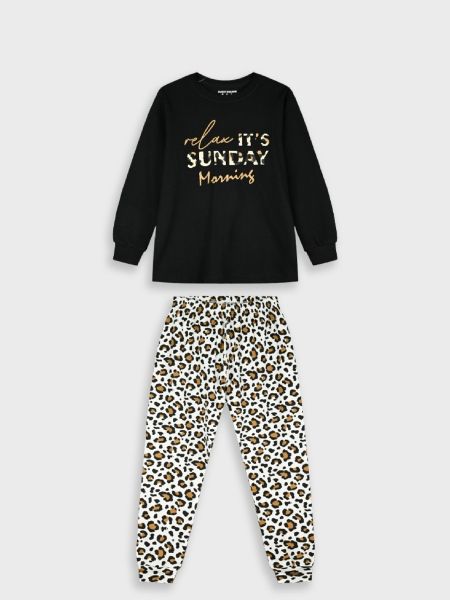 Πυτζάμα βαμβακερή με animal print μαύρο