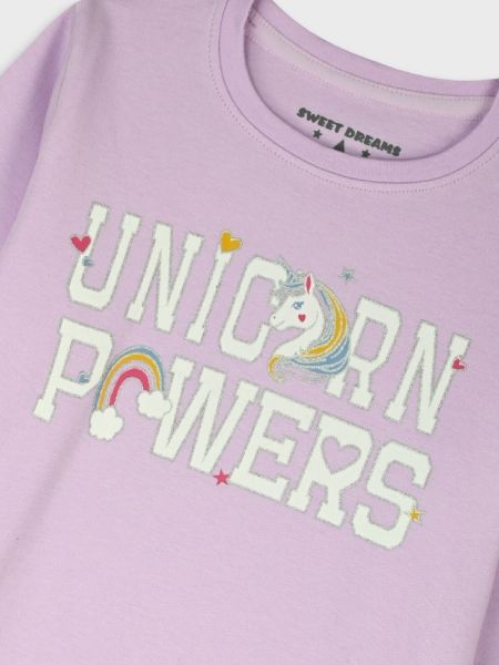 Πυτζάμα βαμβακερή με print Unicorn λιλά