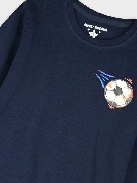 Πυτζάμα βαμβακερή με print football μπλε