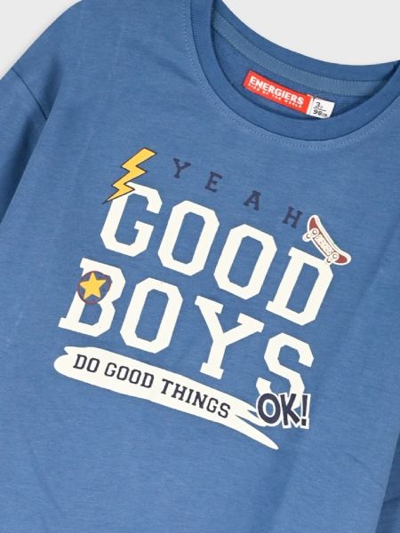 Σετ φόρμα χωρίς επένδυση με print Good Boys γαλάζιο