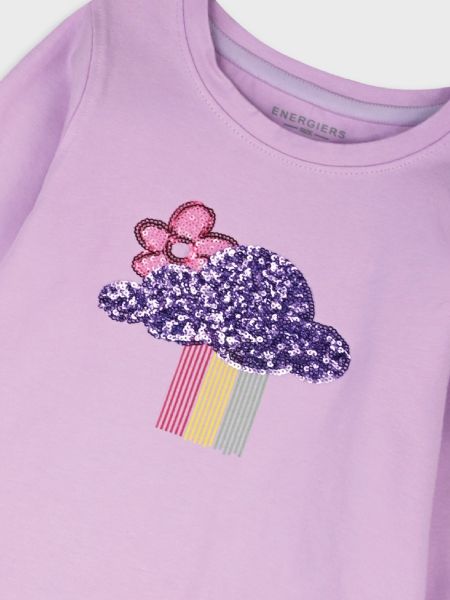 Μπλούζα μακρυμάνικη με glitter print rainbow λεβάντα