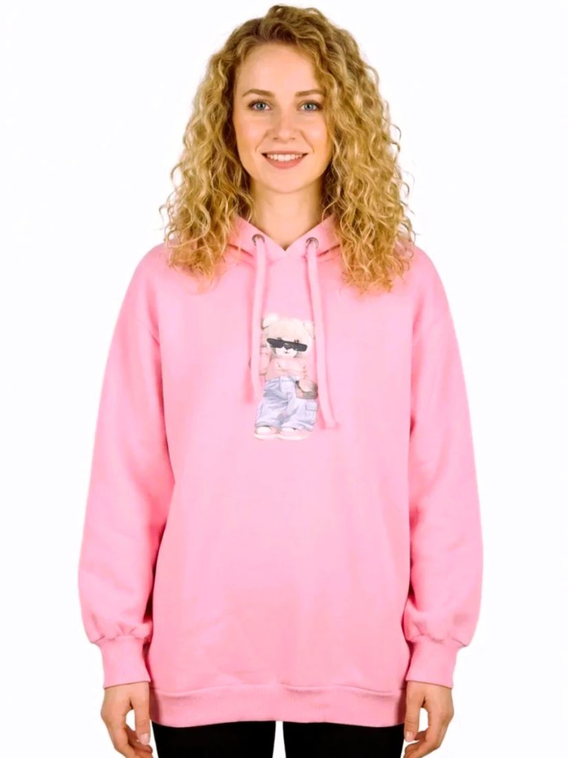 Μπλούζα φούτερ oversized με print Teddy bear ροζ