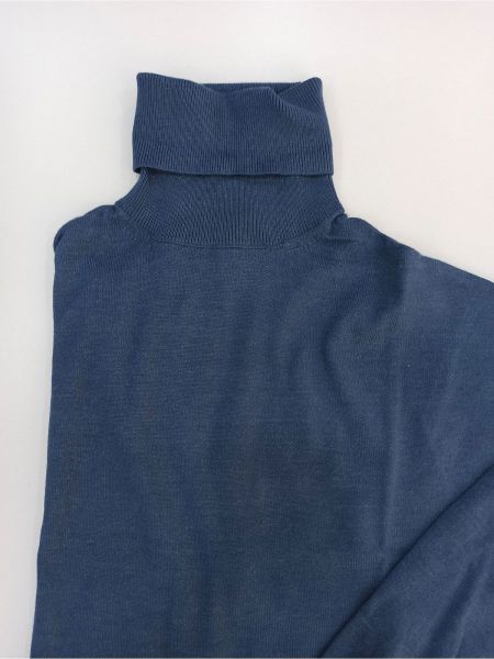 Μπλούζα με ψηλό λαιμό μονόχρωμη λεπτή πλέξη μπλε