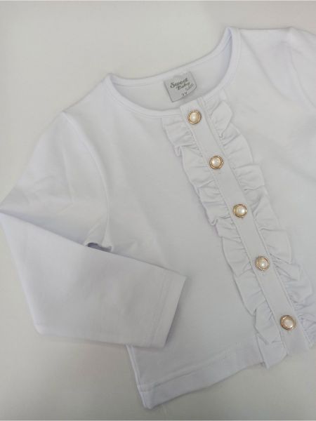 Ζακετάκι ανοιξιάτικο μονόχρωμο με βολάν και κουμπάκια ελληνικής ραφής λευκό