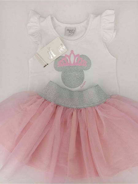 Σετ μίνι με τούλινι φούστα tutu ελληνικής ραφής ροζ